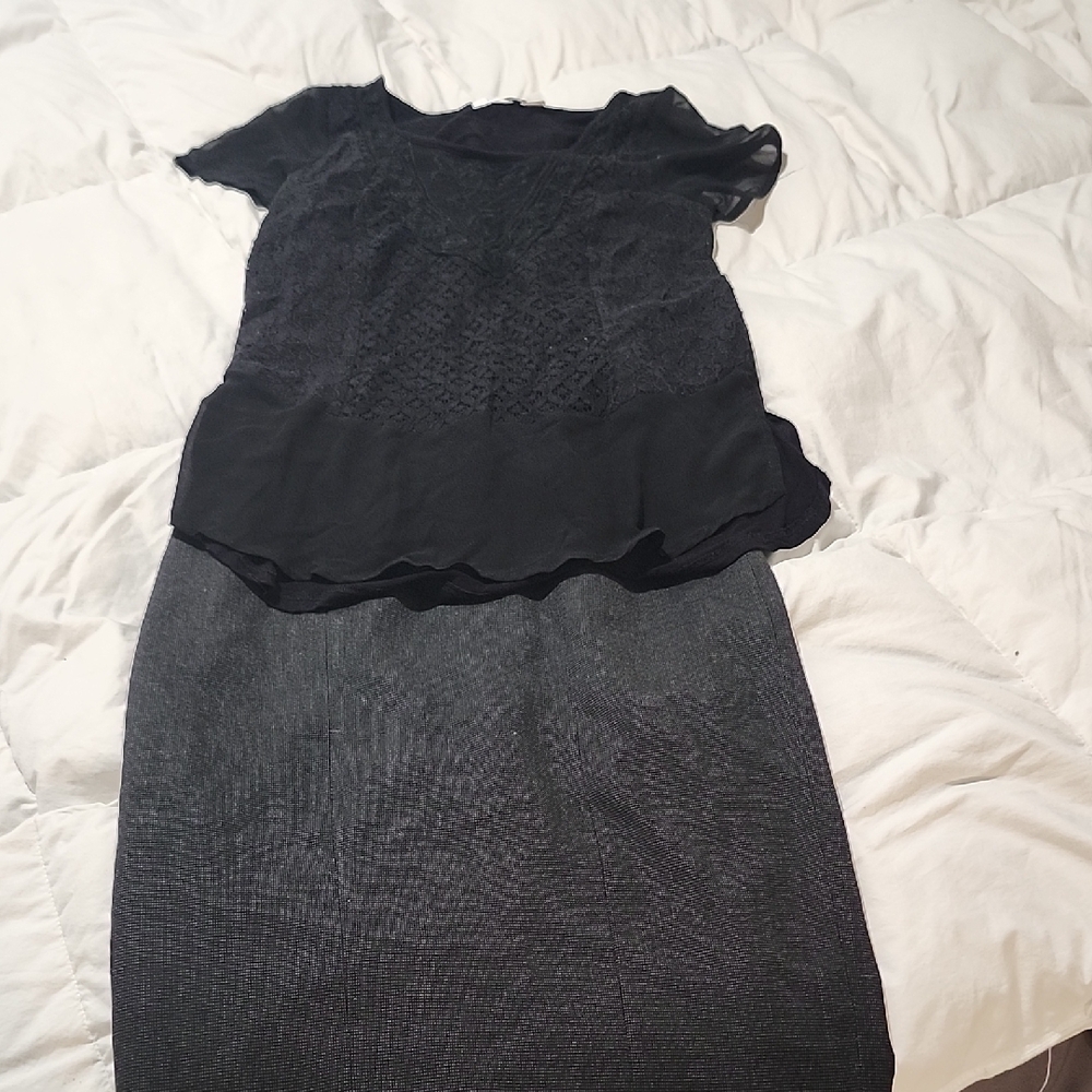 Elegant Black Lace Top and Skirt Set